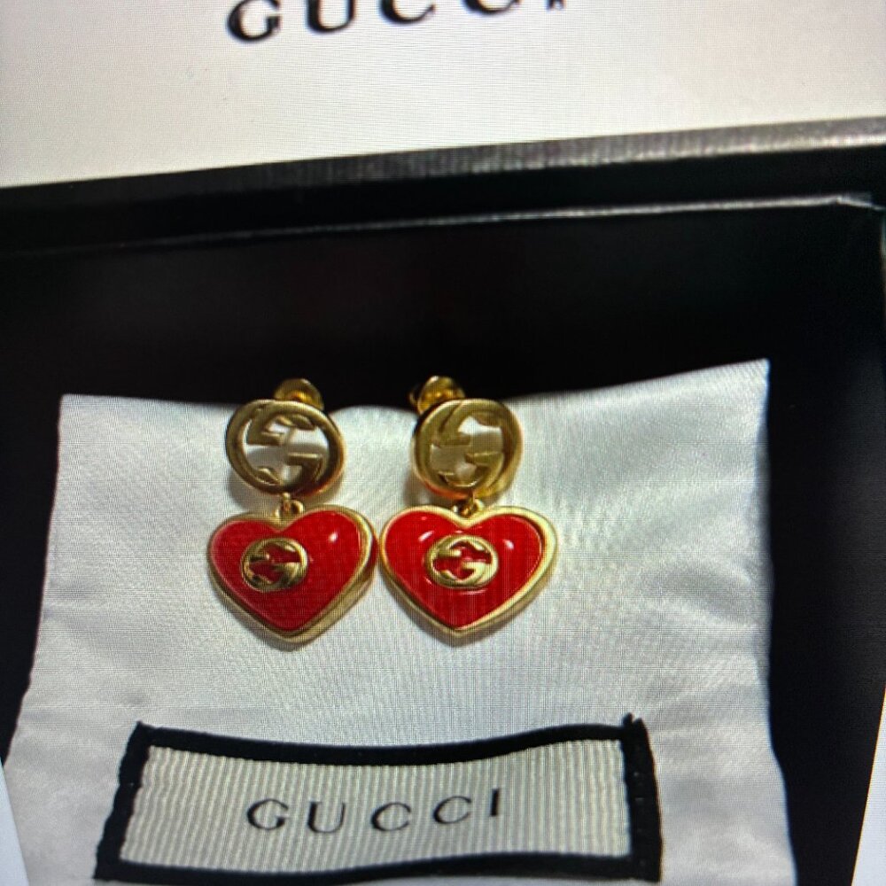 Gucci GG Marmont  Red Heart Earrings